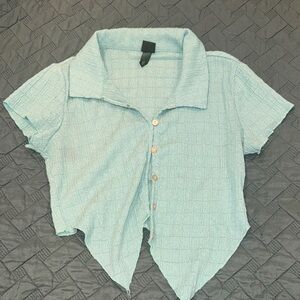 Light Blue Cropped Button-Up Shirt!!!